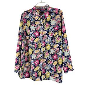 Talbots Womens Plus Floral Button-Down Shirt 2X Spring Flowers Feminine Long Sle